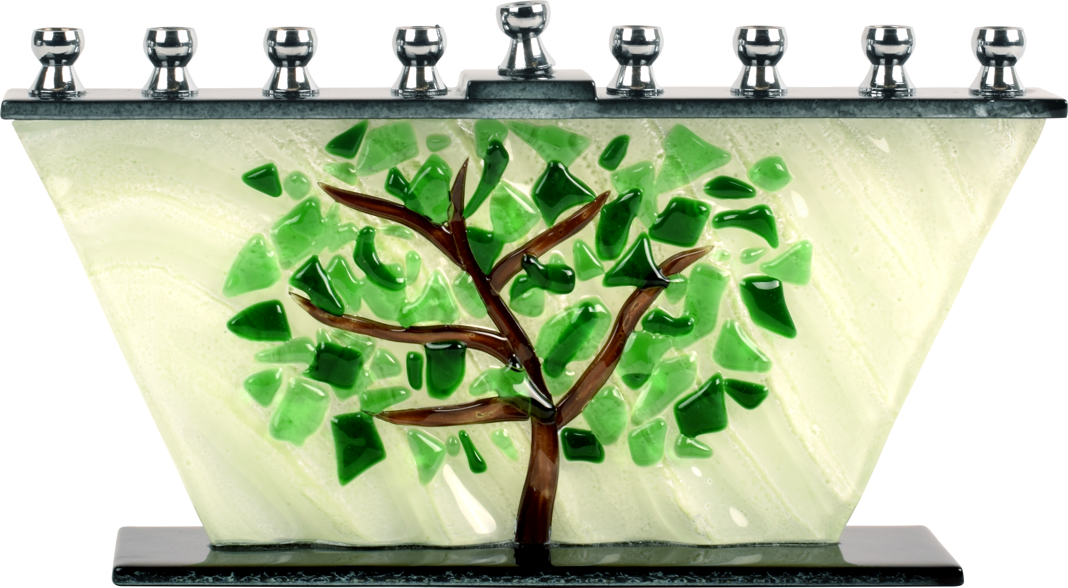Hand Crafted Glass Menorah - Tree of Life Shattered Leaves — Judaica Square