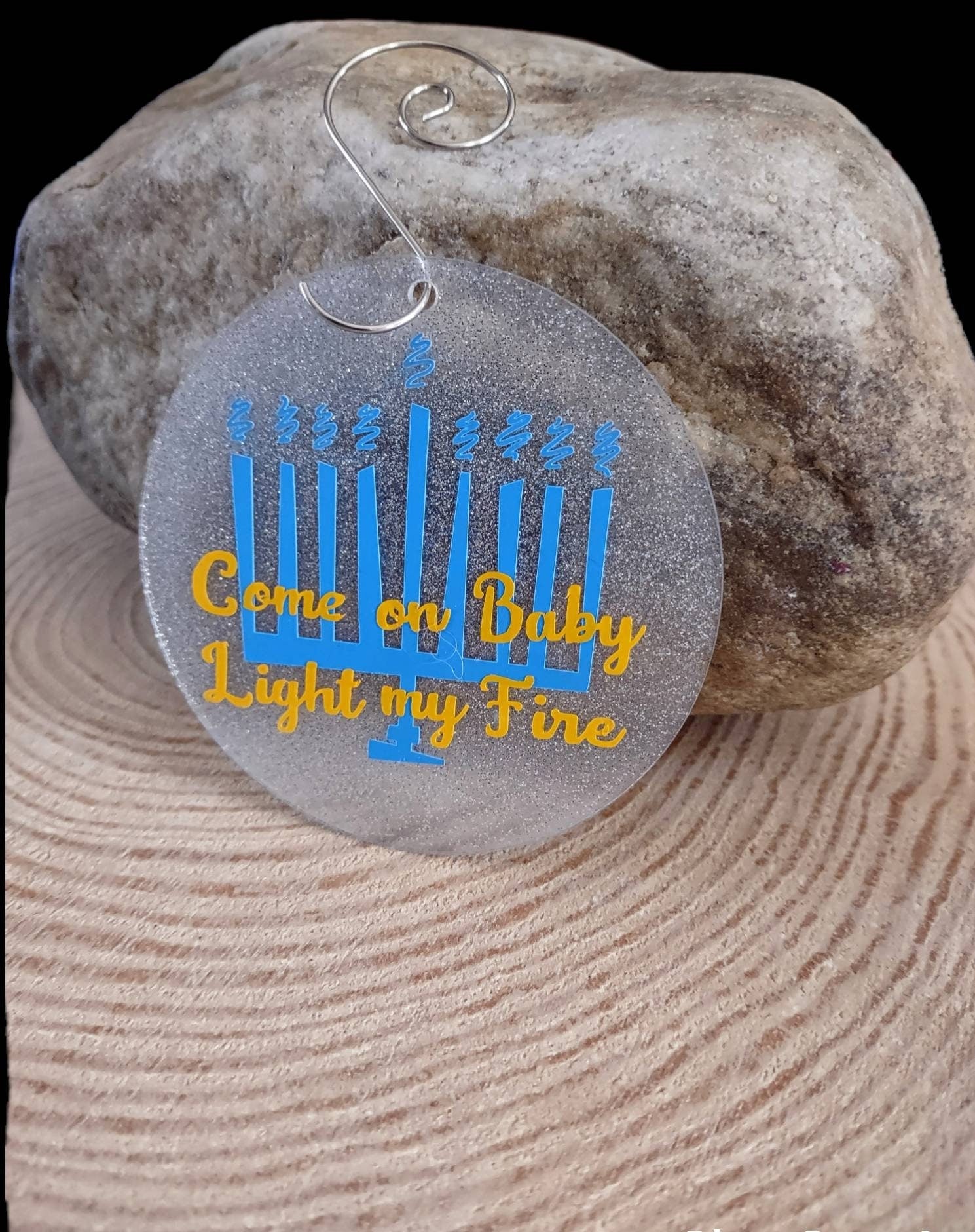 Menorah Ornaments — hand-painted wood hanging decorations on twine | Judaica Square Lakewood (view 5)