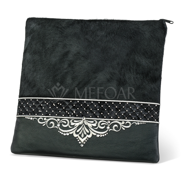 Tallis and Tefillin Bag Design #323 - Black Fur and Leather - Tallis Bags