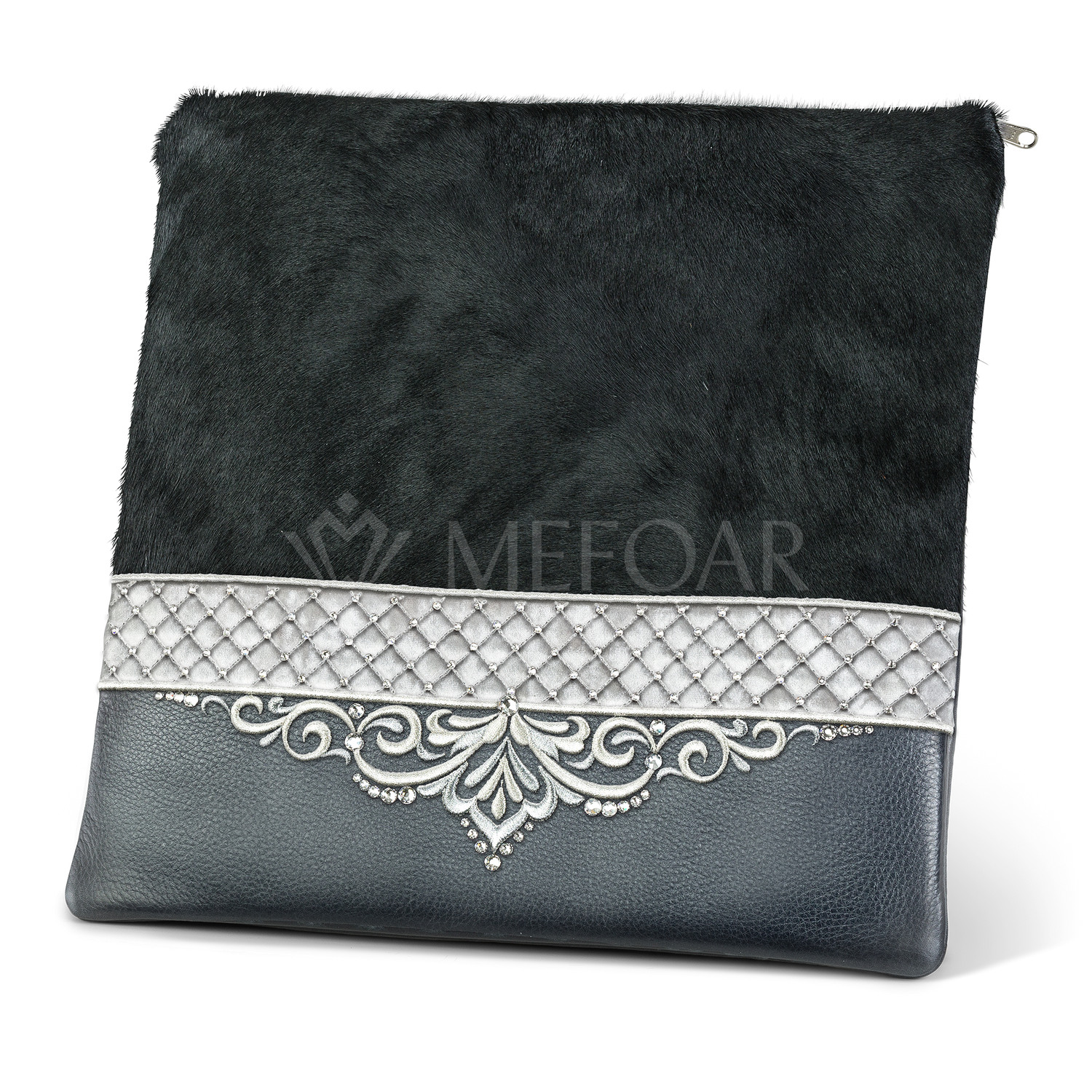 Tallis and Tefillin Bag Design #323 - Black Fur and Leather - Tallis Bags view 2 | Judaica Square Lakewood