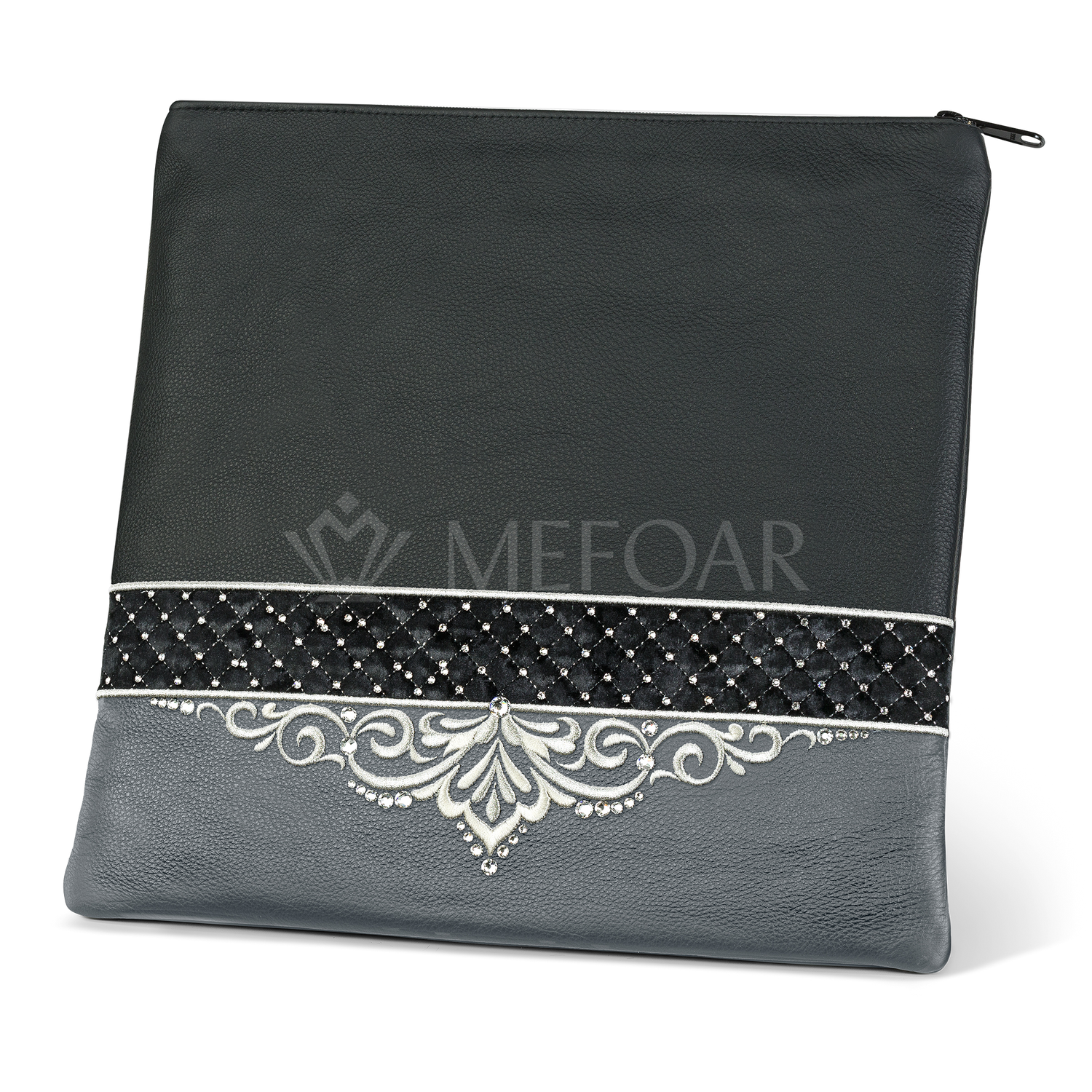 Tallis and Tefillin Bag Design #323 - Black and Livid Leather - Tallis Bags view 2 | Judaica Square Lakewood
