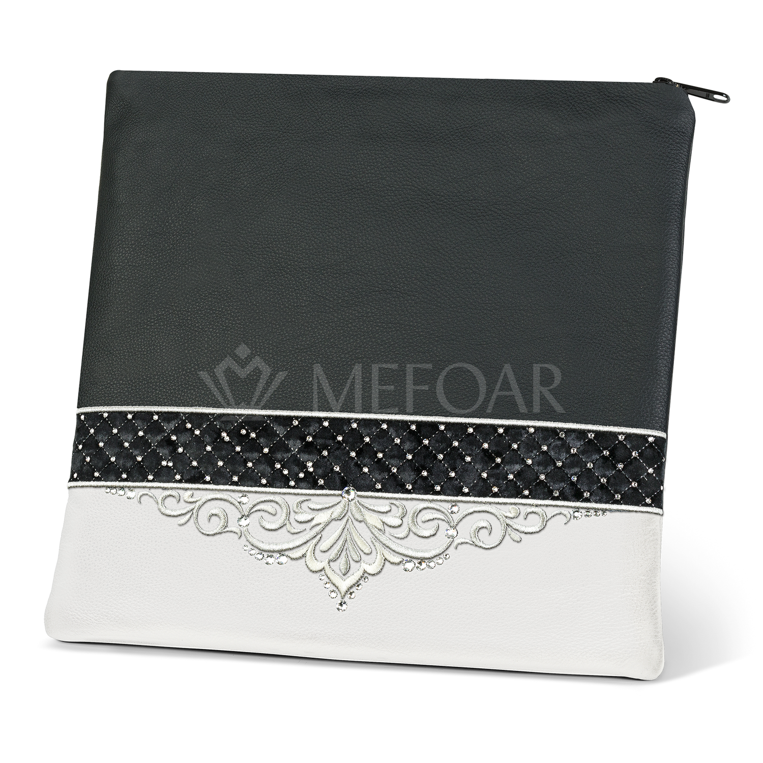 Tallis and Tefillin Bag Design #323 - Black and White Leather - Tallis Bags view 2 | Judaica Square Lakewood