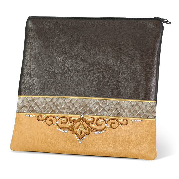 Tallis and Tefillin Bag Design #323 - Brown and Camel Leather - Tallis Bags