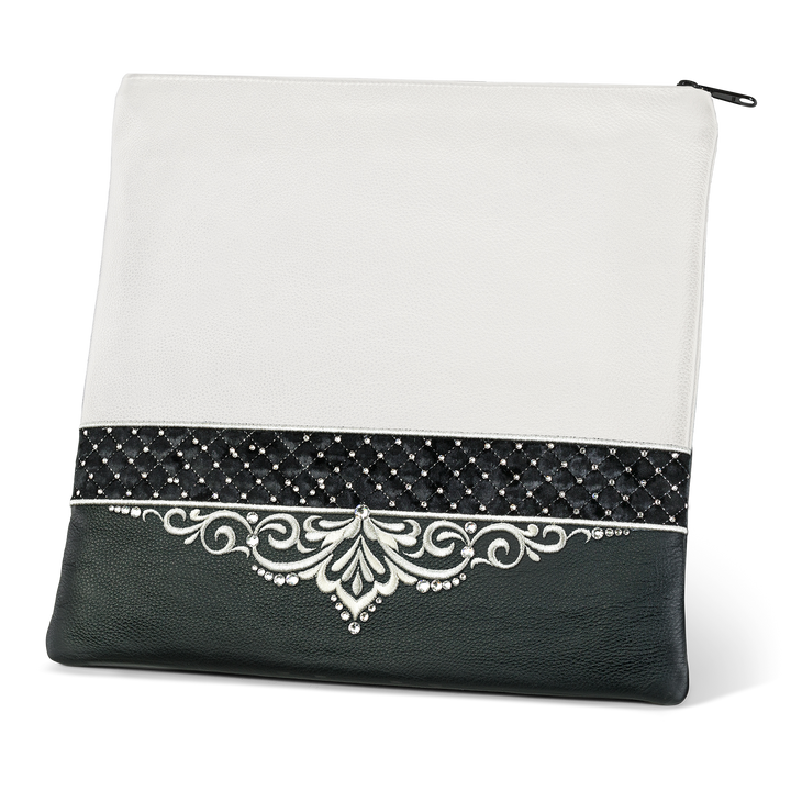 Tallis and Tefillin Bag Design #323 - Black and White Leather - Tallis Bags