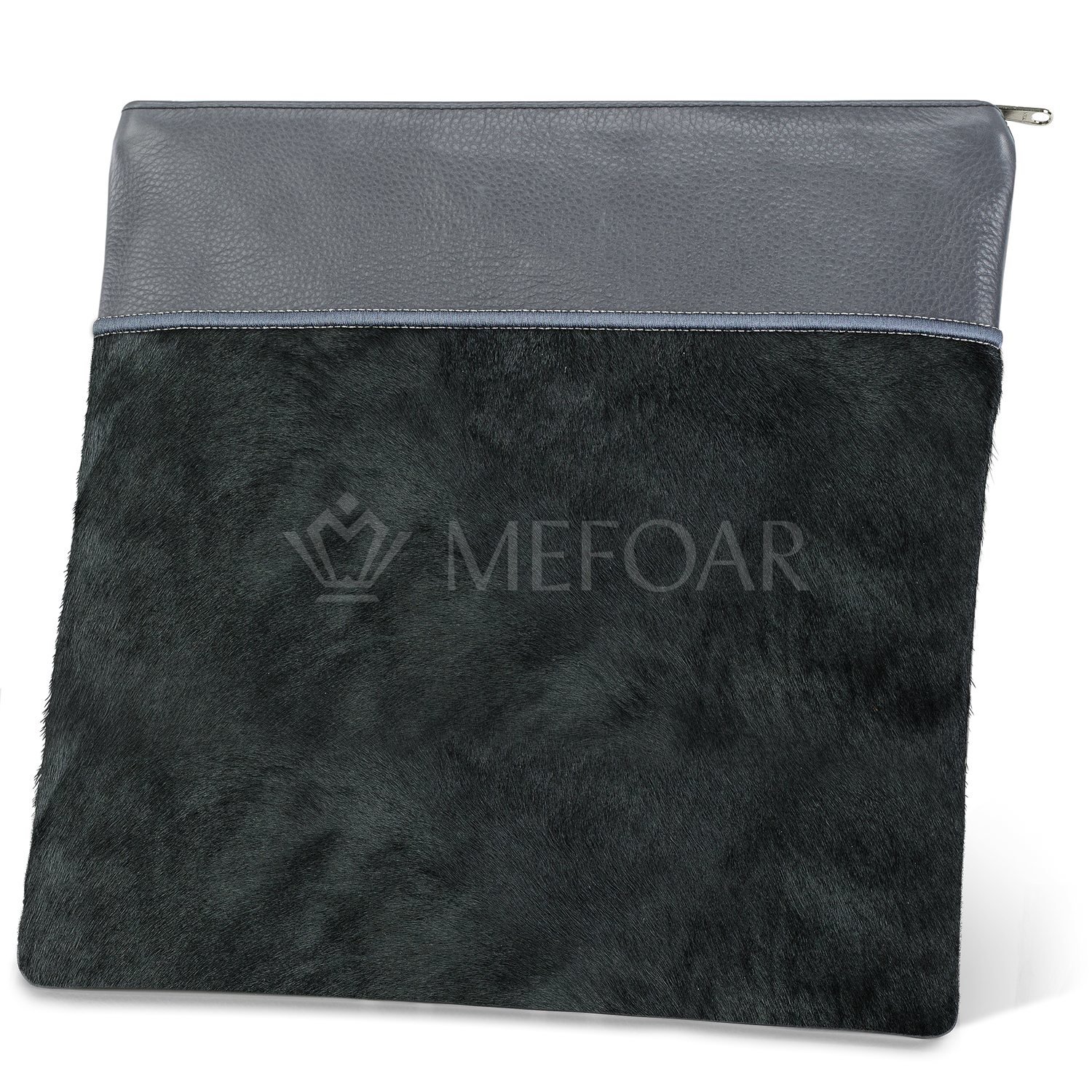 Tallis and Tefillin Bag Design #324 - Black Fur with Leather - Tallis Bags view 2 | Judaica Square Lakewood