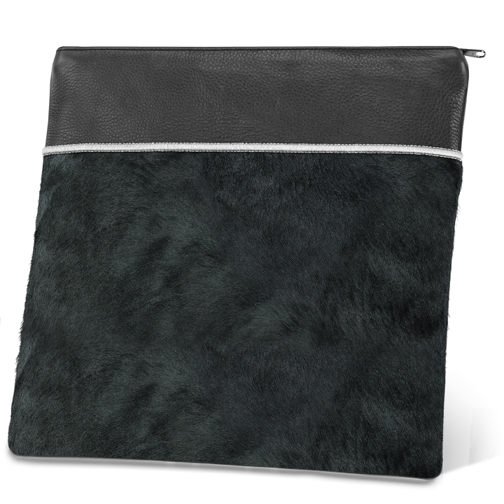 Tallis and Tefillin Bag Design #324 - Black Fur with Leather - Tallis Bags