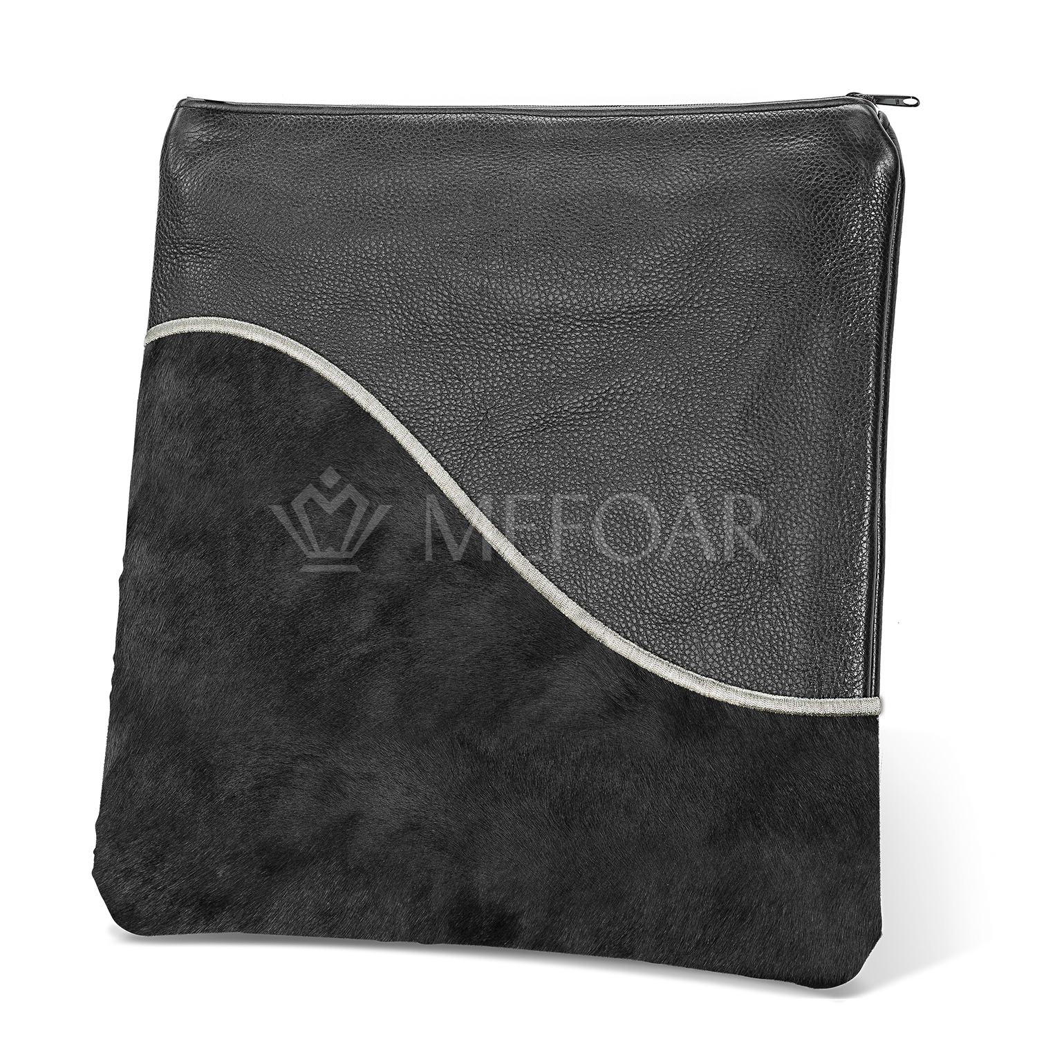 Tallis and Tefillin Bag Design #325 - Black Leather and Fur - Tallis Bags view 2 | Judaica Square Lakewood