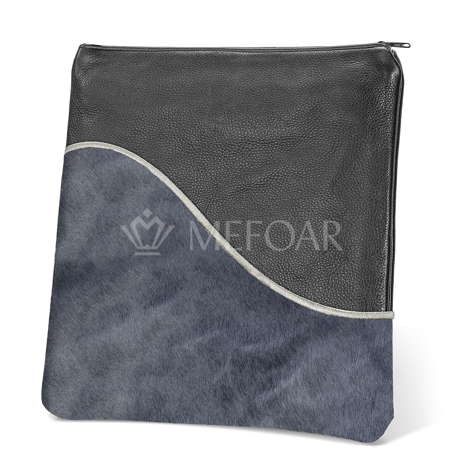 Tallis and Tefillin Bag Design #325 - Black Leather and Fur - Tallis Bags view 3 | Judaica Square Lakewood