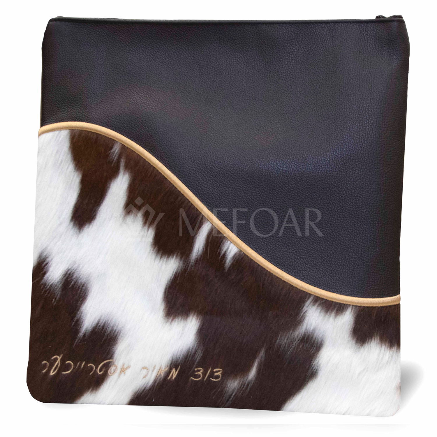 Tallis and Tefillin Bag Design #325 - Black Leather and Fur - Tallis Bags view 6 | Judaica Square Lakewood