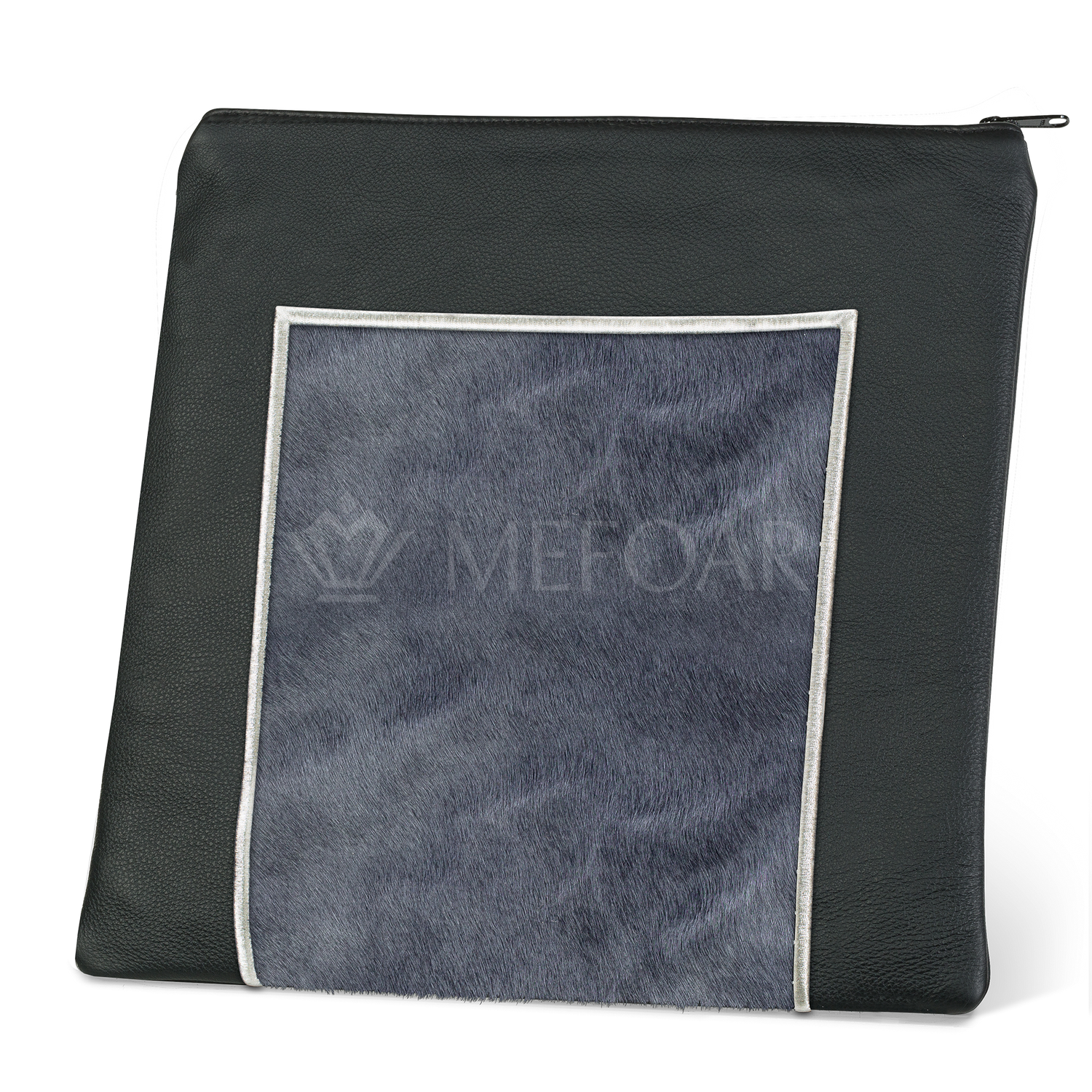 Tallis and Tefillin Bag Design #327 - Black Leather and Fur - Tallis Bags view 3 | Judaica Square Lakewood