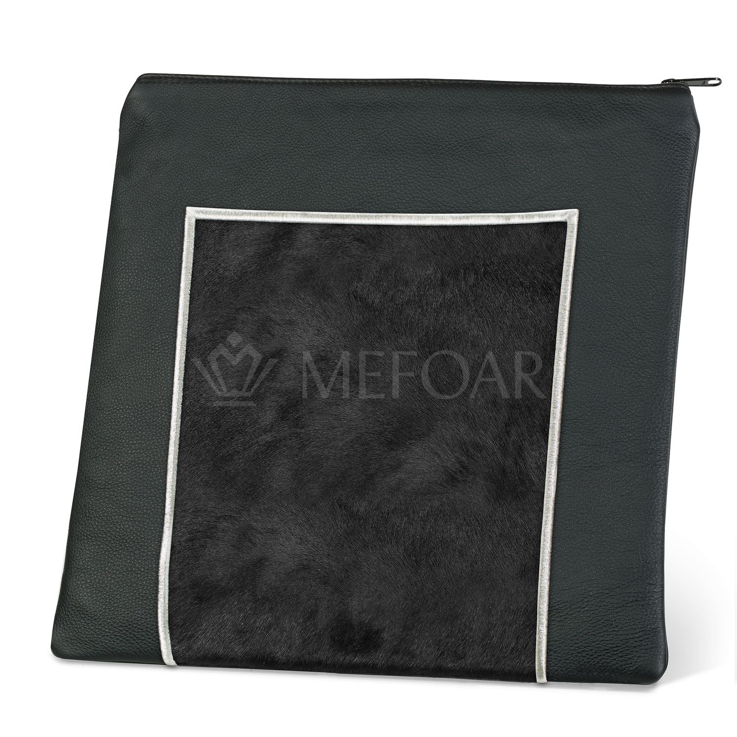Tallis and Tefillin Bag Design #327 - Black Leather and Fur - Tallis Bags view 2 | Judaica Square Lakewood