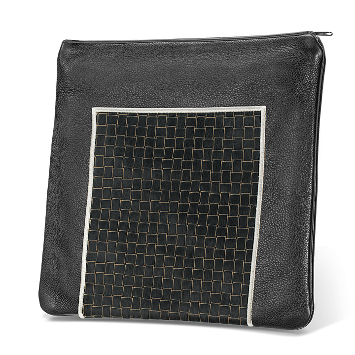 Tallis and Tefillin Bag Design #327 - Black Woven Fur with Leather - Tallis Bags