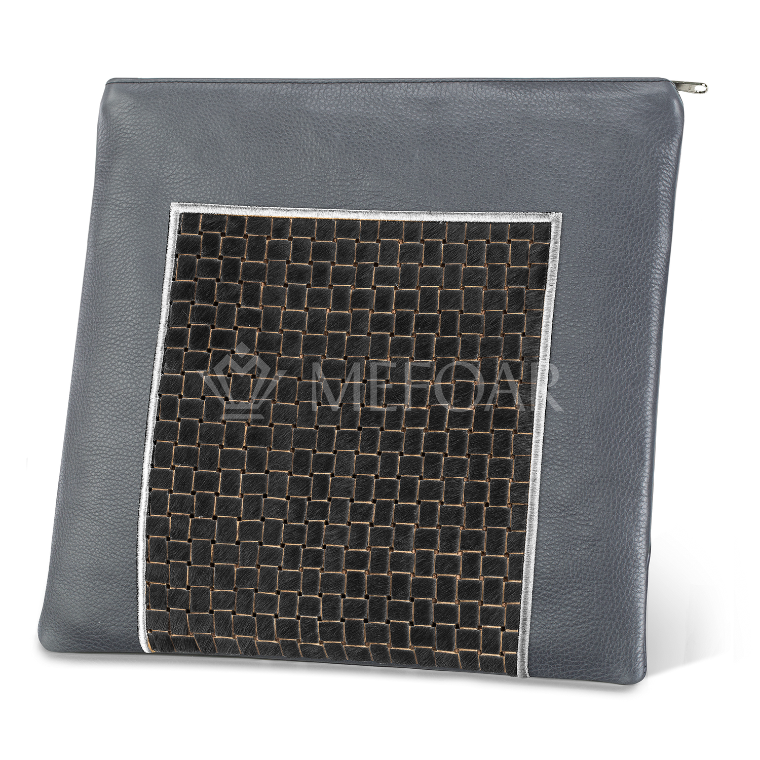 Tallis and Tefillin Bag Design #327 - Black Woven Fur with Leather - Tallis Bags view 2 | Judaica Square Lakewood