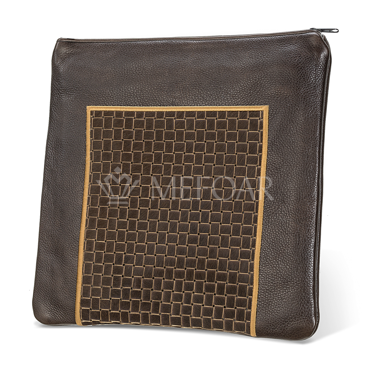 Tallis and Tefillin Bag Design #327 - Brown Woven Fur with Leather - Tallis Bags view 2 | Judaica Square Lakewood