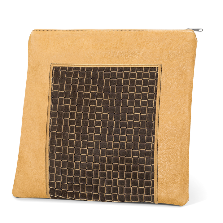 Tallis and Tefillin Bag Design #327 - Brown Woven Fur with Leather - Tallis Bags