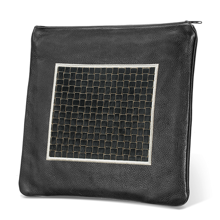 Tallis and Tefillin Bag Design #328 - Black Woven Fur with Leather - Tallis Bags
