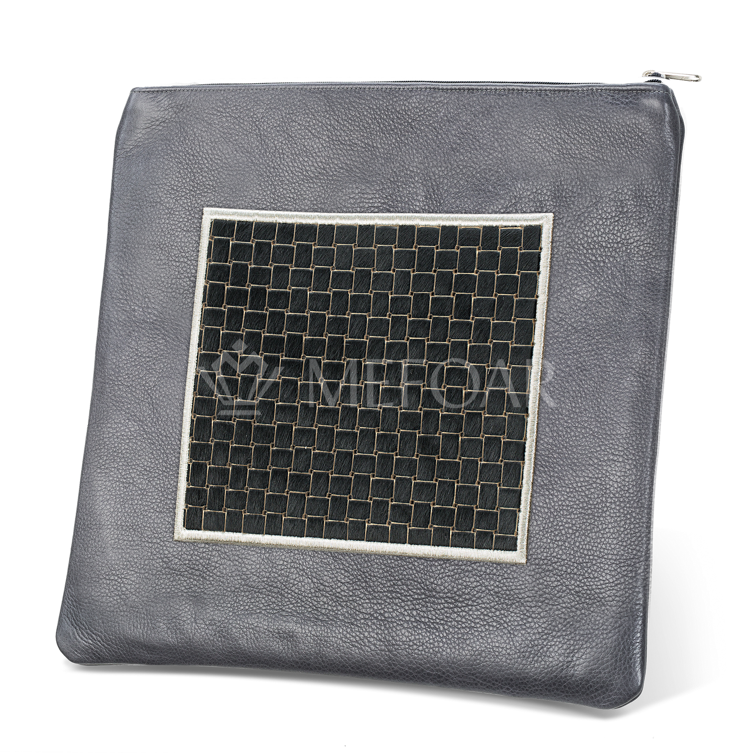 Tallis and Tefillin Bag Design #328 - Black Woven Fur with Leather - Tallis Bags view 2 | Judaica Square Lakewood
