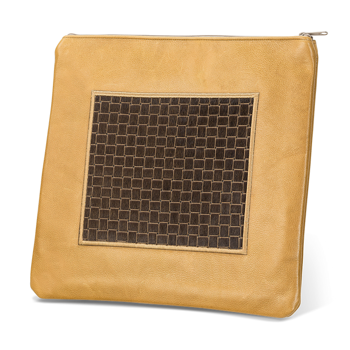 Tallis and Tefillin Bag Design #328 - Brown Woven Fur with Leather - Tallis Bags