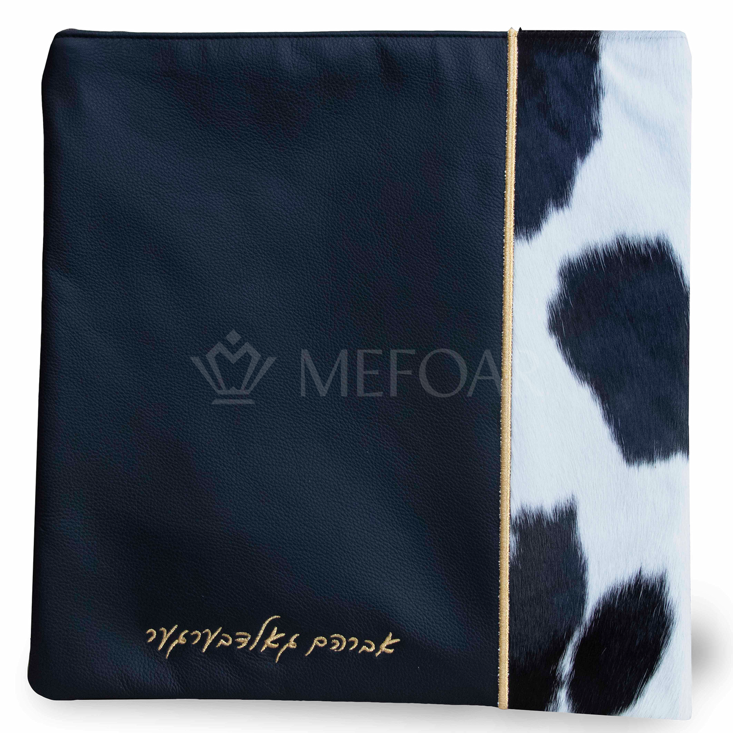 Tallis and Tefillin Bag Design #329 - Black Leather and Fur - Tallis Bags view 2 | Judaica Square Lakewood