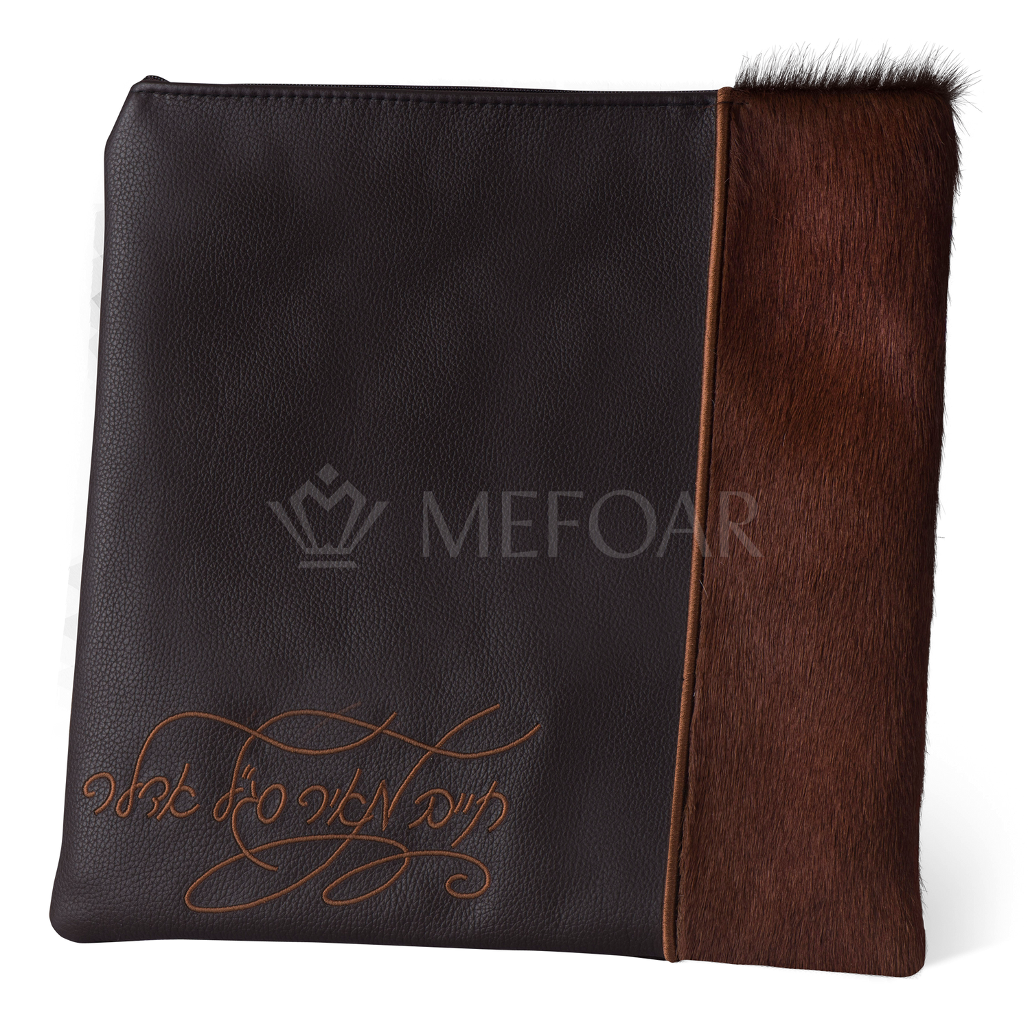 Tallis and Tefillin Bag Design #329 - Black Leather and Fur - Tallis Bags view 3 | Judaica Square Lakewood