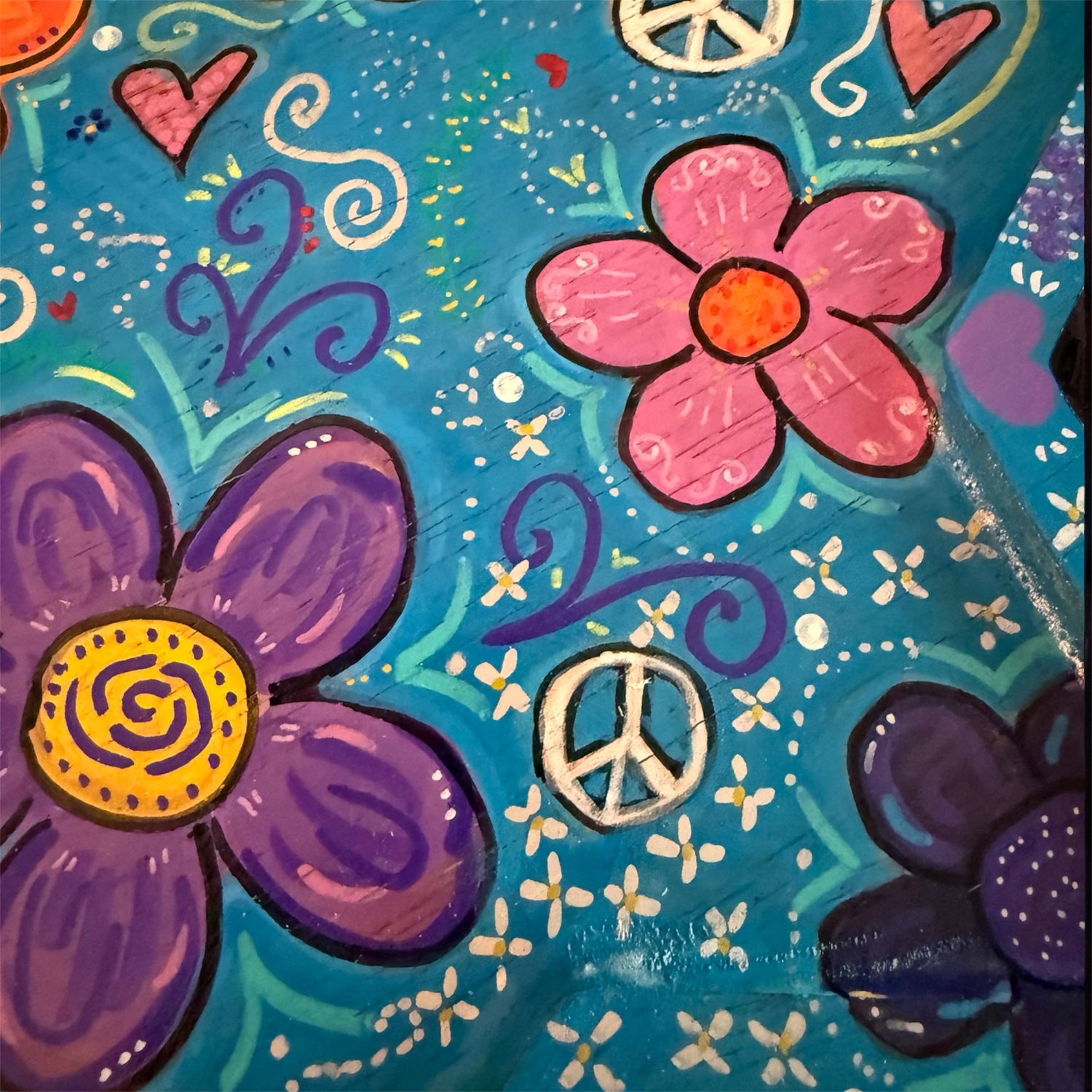 Peace and love Star of David tray — Woodstock-inspired hand-painted wood tray | Judaica Square Lakewood (view 7)