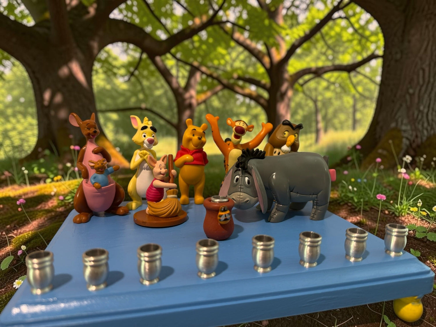 Classic Winnie the Pooh Menorah — Pooh and Tigger figures with honey pot shamash | Judaica Square Lakewood (view 14)