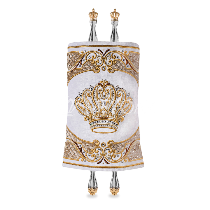 Velvet Torah Mantle - Style #805 - White and Gold