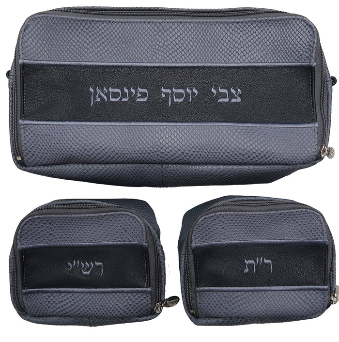 Prestige Custom Leather Tallit & Tefillin Bag — Chabad & Travel Design (TB355F-GR)
