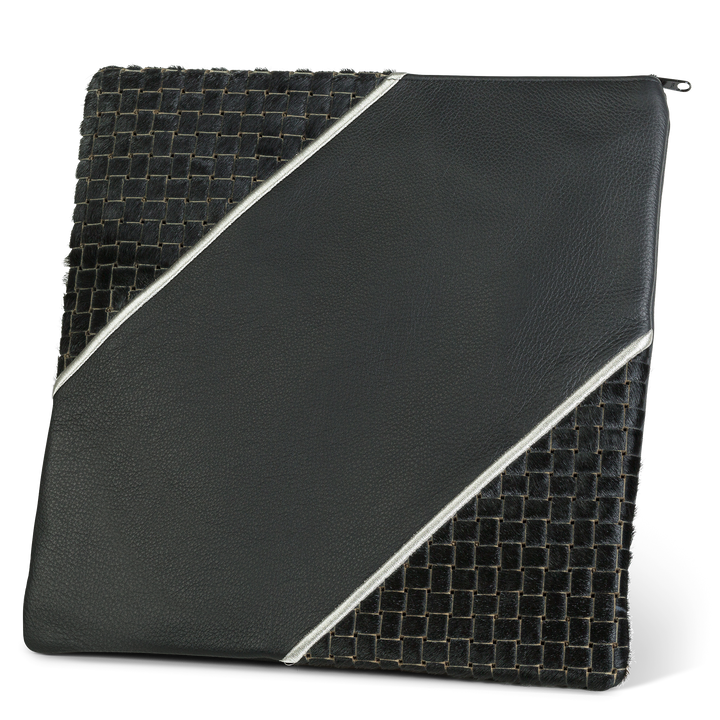 Design 343 tallis bag with a black diagonal center, black woven corner panels and silver-colored trim