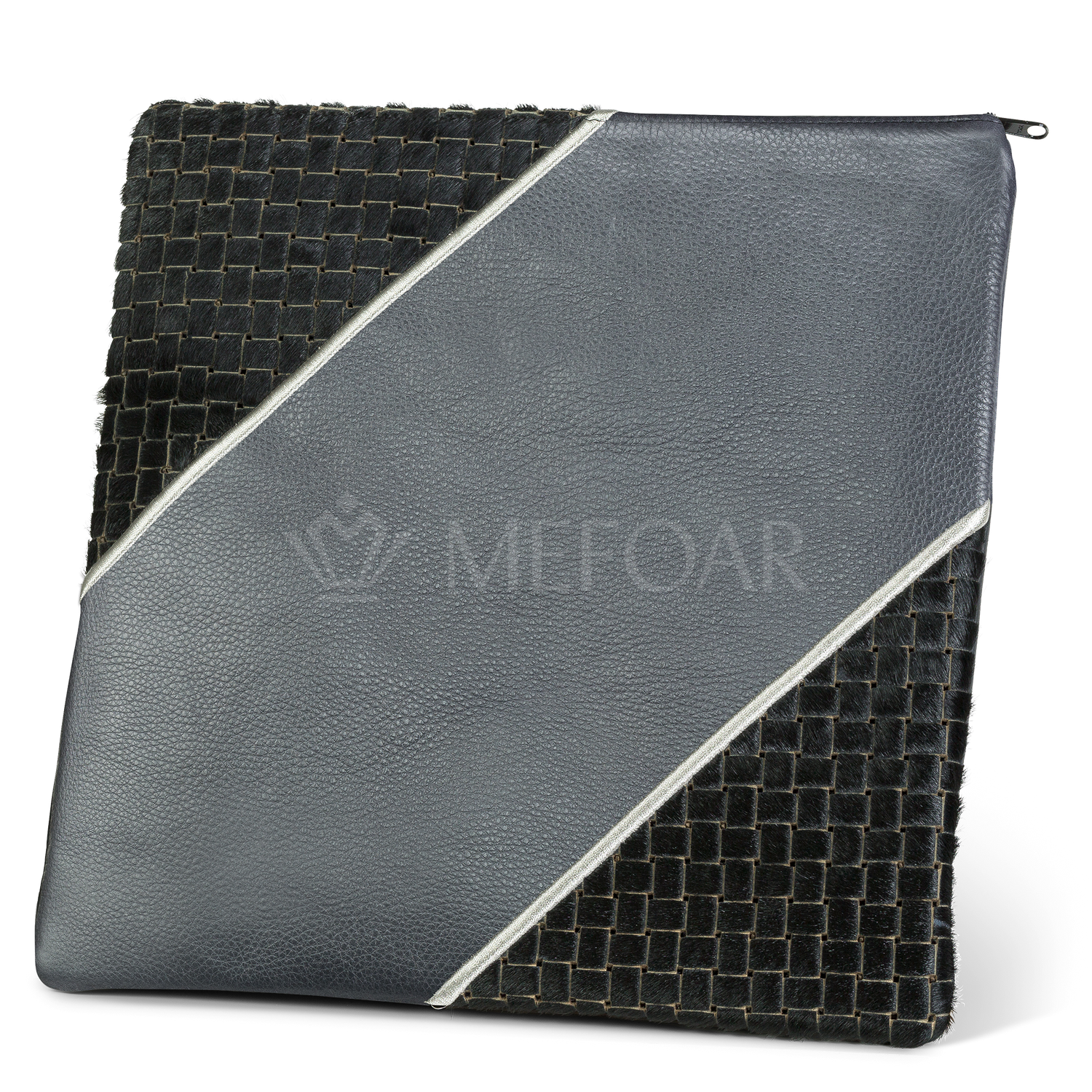 Tallis and Tefillin Bag Design #343 - Black Woven Fur with Leather - Tallis Bags view 2 | Judaica Square Lakewood