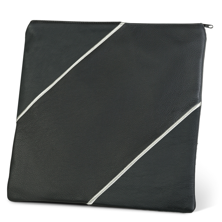 Black Design 343 tallis bag with two diagonal silver-colored trim lines