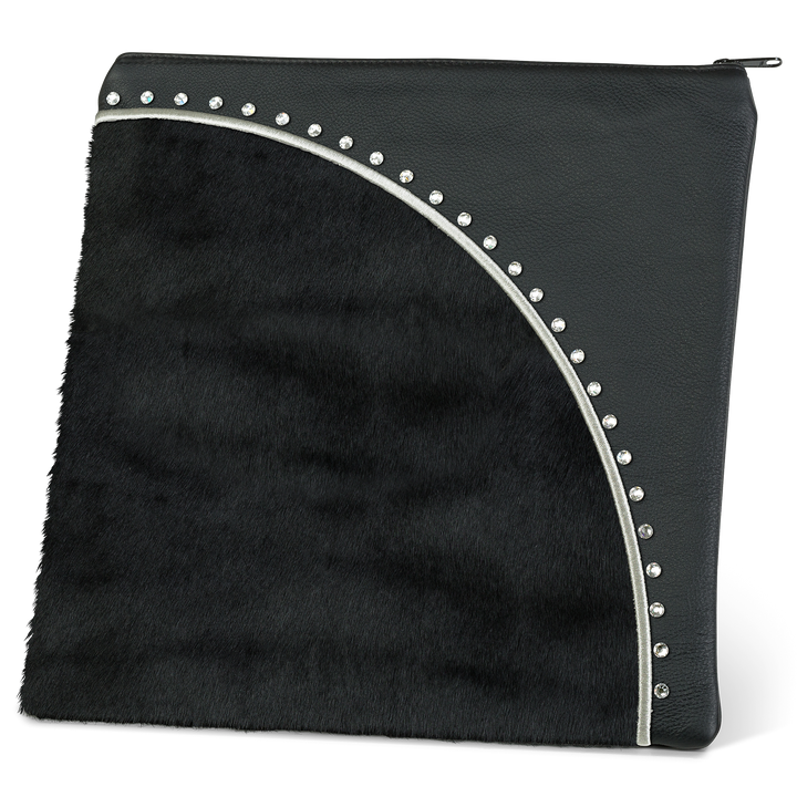 Black Design 344 tallis bag with a curved black fur panel, silver-colored trim and a row of studs