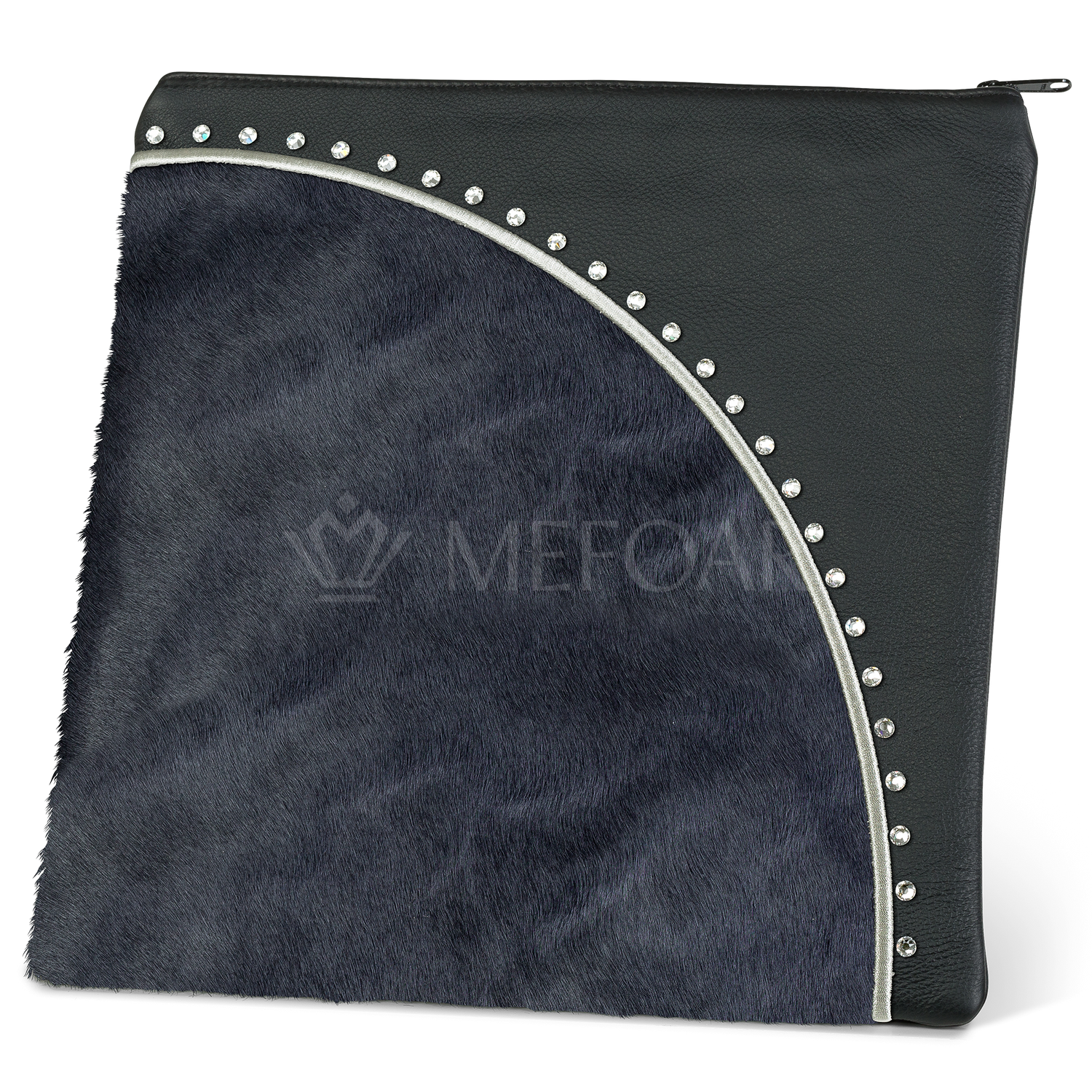 Tallis and Tefillin Bag Design #344 - Black Leather and Fur - Tallis Bags view 2 | Judaica Square Lakewood