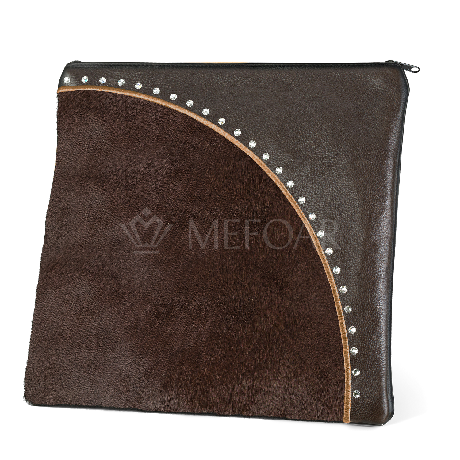 Tallis and Tefillin Bag Design #344 - Brown Leather and Fur - Tallis Bags view 2 | Judaica Square Lakewood