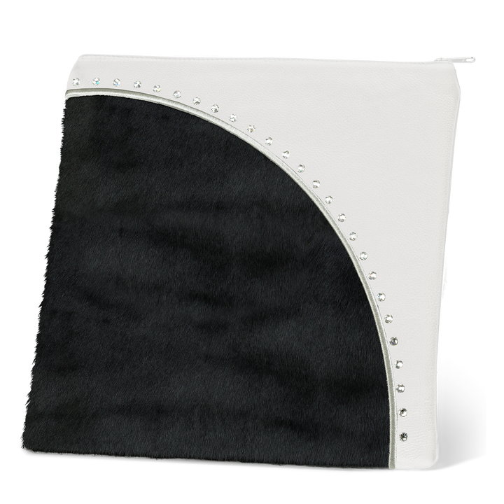 Tallis and Tefillin Bag Design #344 - White Leather and Black Fur - Tallis Bags