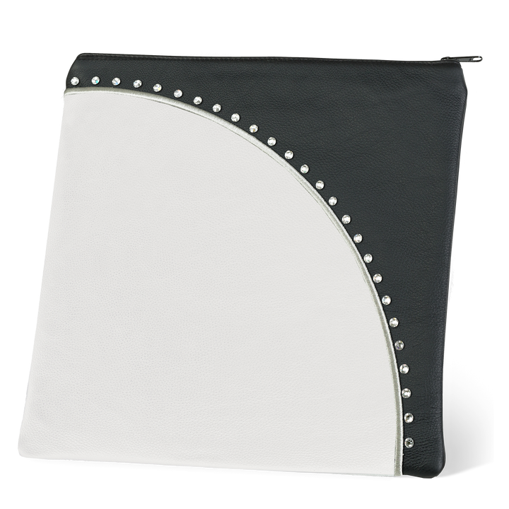 Design 344 tallis bag with a white curved front panel, black upper corner and silver-colored studs
