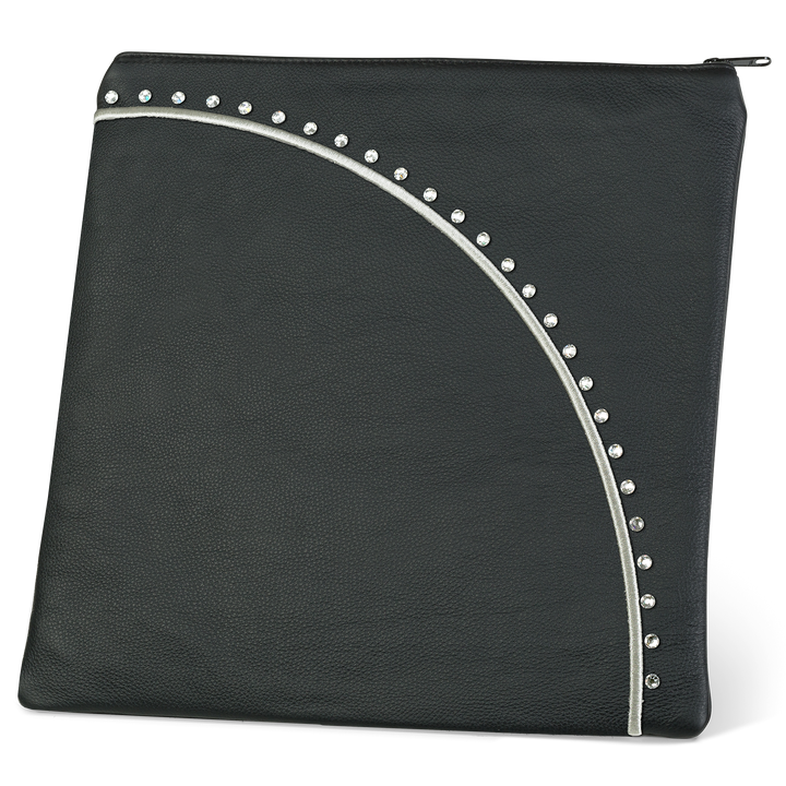 Black Design 344 tallis bag with a curved silver-colored trim line and a row of studs