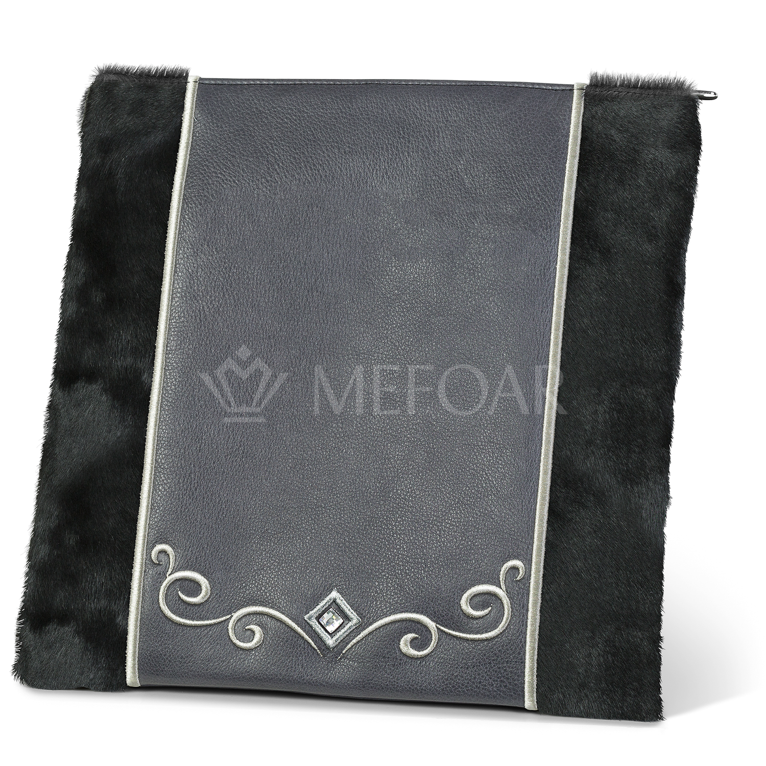Tallis and Tefillin Bag Design #345 - Black Fur and Leather - Tallis Bags view 2 | Judaica Square Lakewood