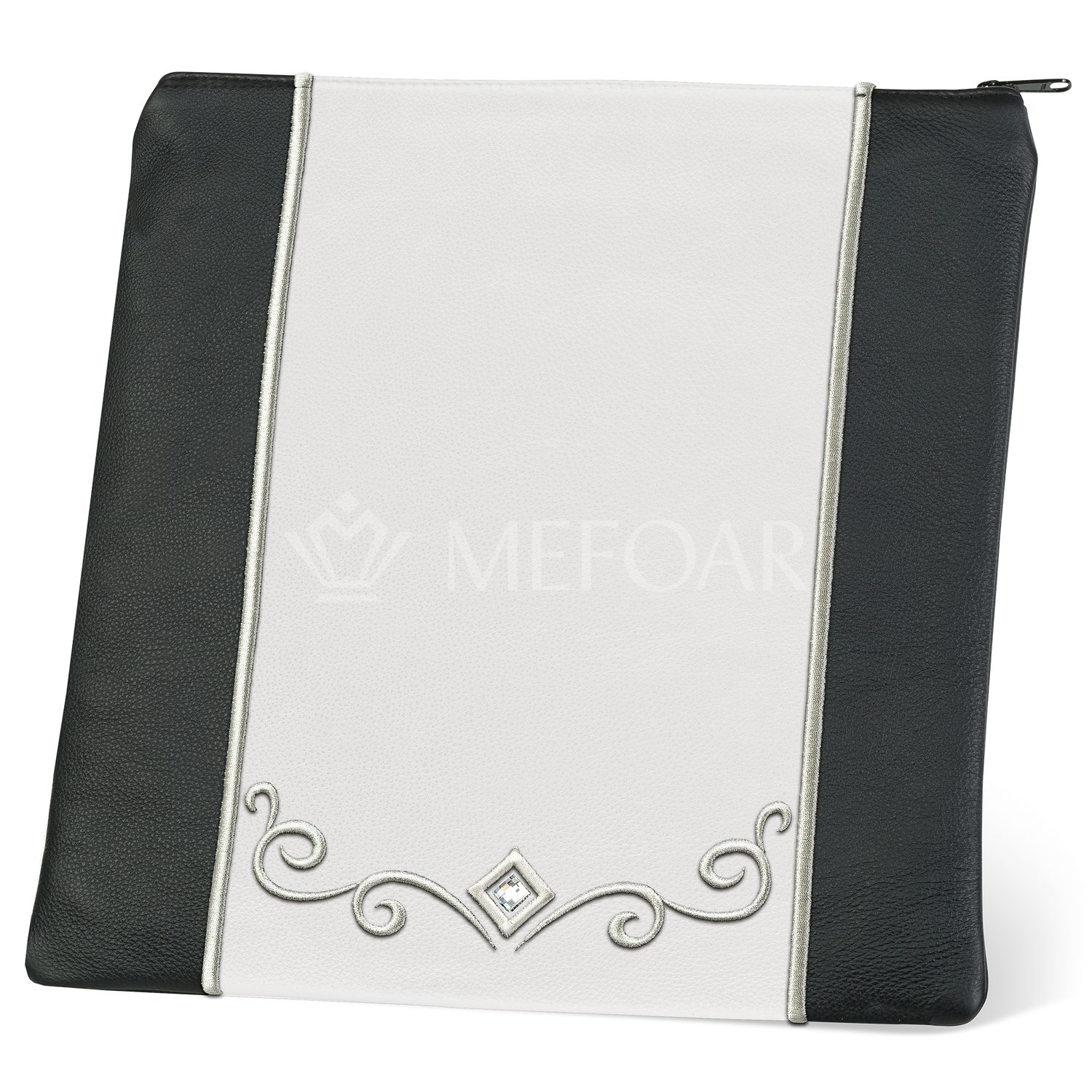 Tallis and Tefillin Bag Design #345 - Black and White Leather - Tallis Bags view 2 | Judaica Square Lakewood