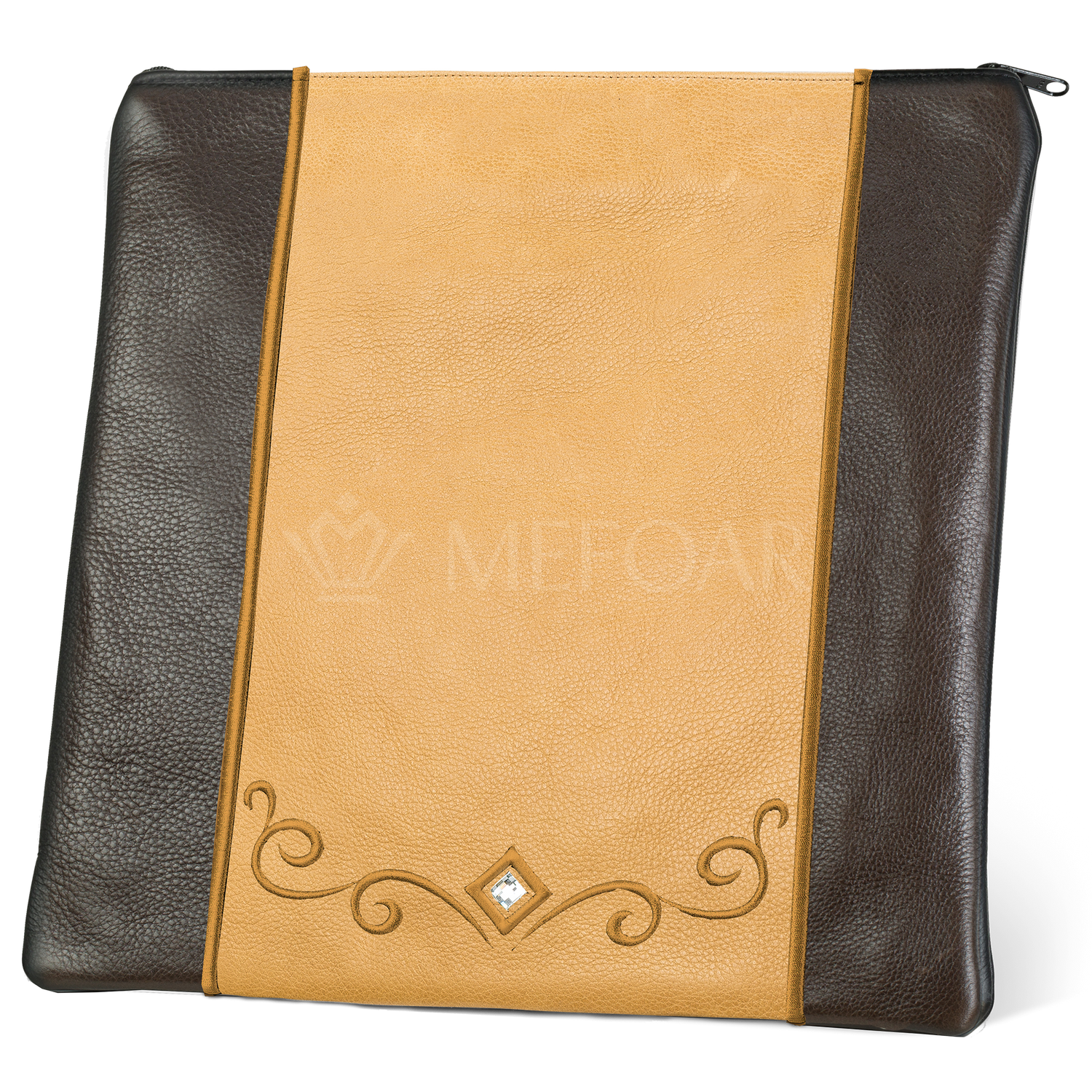 Tallis and Tefillin Bag Design #345 - Camel and Brown Leather - Tallis Bags view 2 | Judaica Square Lakewood