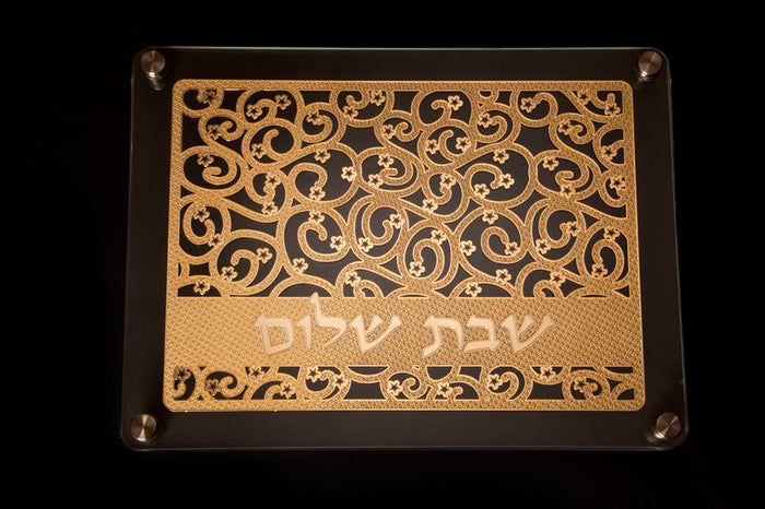 Double Glass  Challah Board with Flower Design Plate 16" x 12" (CB-OJ1)