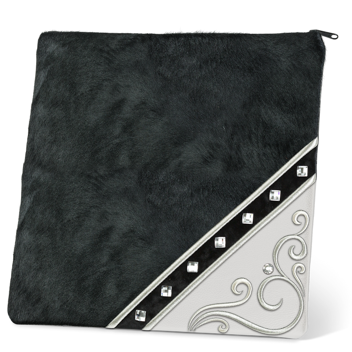 Tallis and Tefillin Bag Design #346 - Black/White Leather and Fur - Tallis Bags