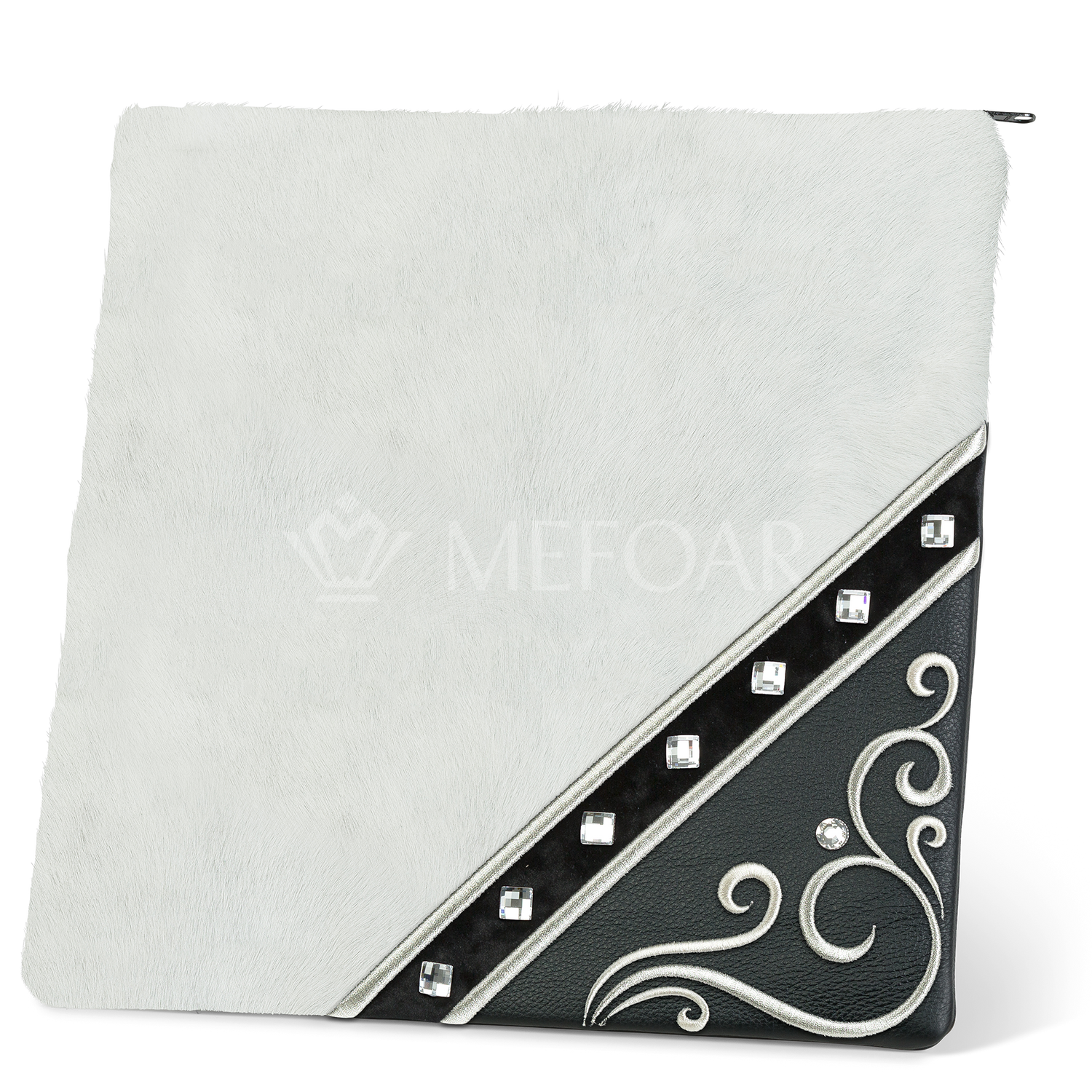 Tallis and Tefillin Bag Design #346 - Black/White Leather and Fur - Tallis Bags view 2 | Judaica Square Lakewood