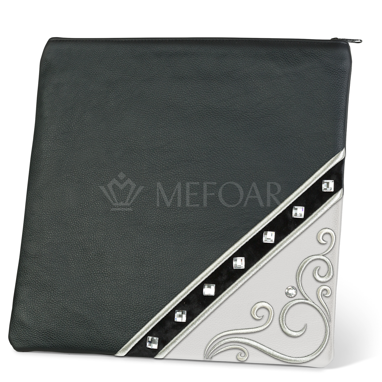 Tallis and Tefillin Bag Design #346 - Black and White Leather - Tallis Bags view 2 | Judaica Square Lakewood