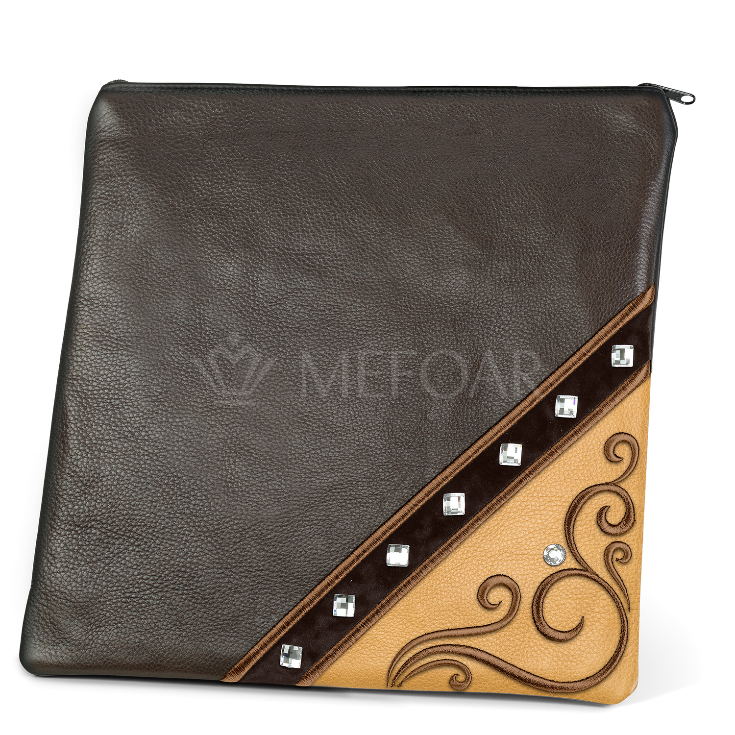 Tallis and Tefillin Bag Design #346 - Camel and Brown Leather - Tallis Bags view 2 | Judaica Square Lakewood