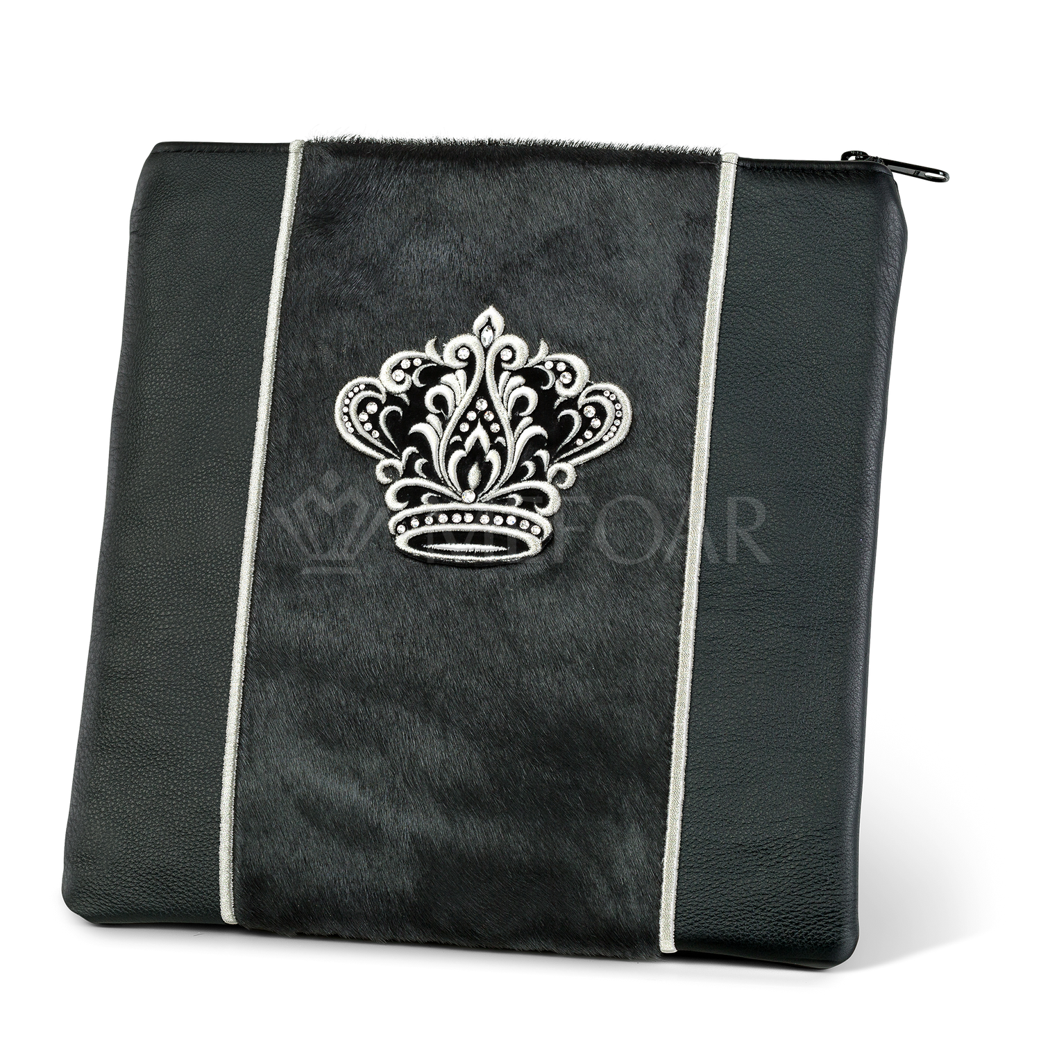 Tallis and Tefillin Bag Design #347 - Black Leather and Fur - Tallis Bags view 4 | Judaica Square Lakewood