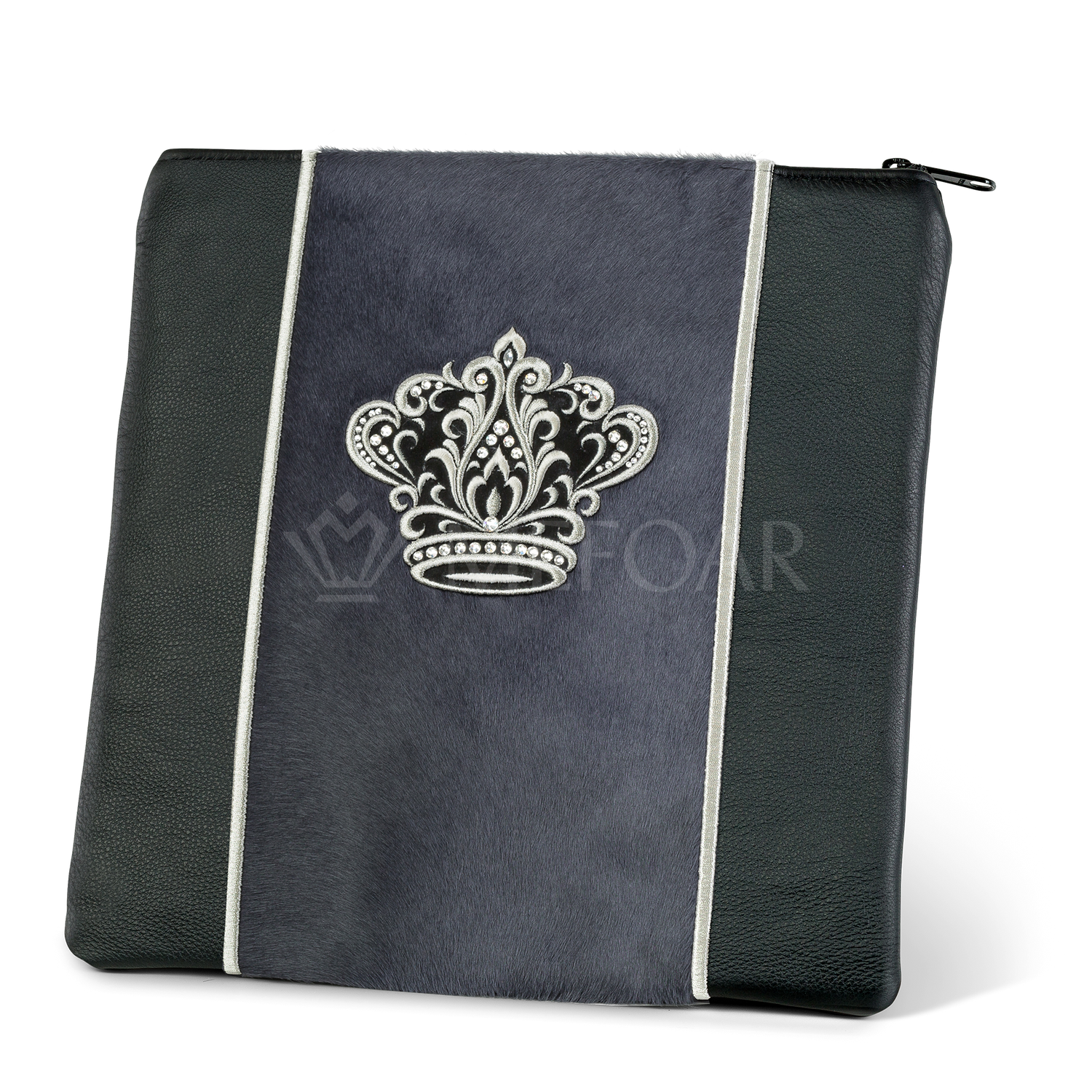 Tallis and Tefillin Bag Design #347 - Black Leather and Fur - Tallis Bags view 5 | Judaica Square Lakewood
