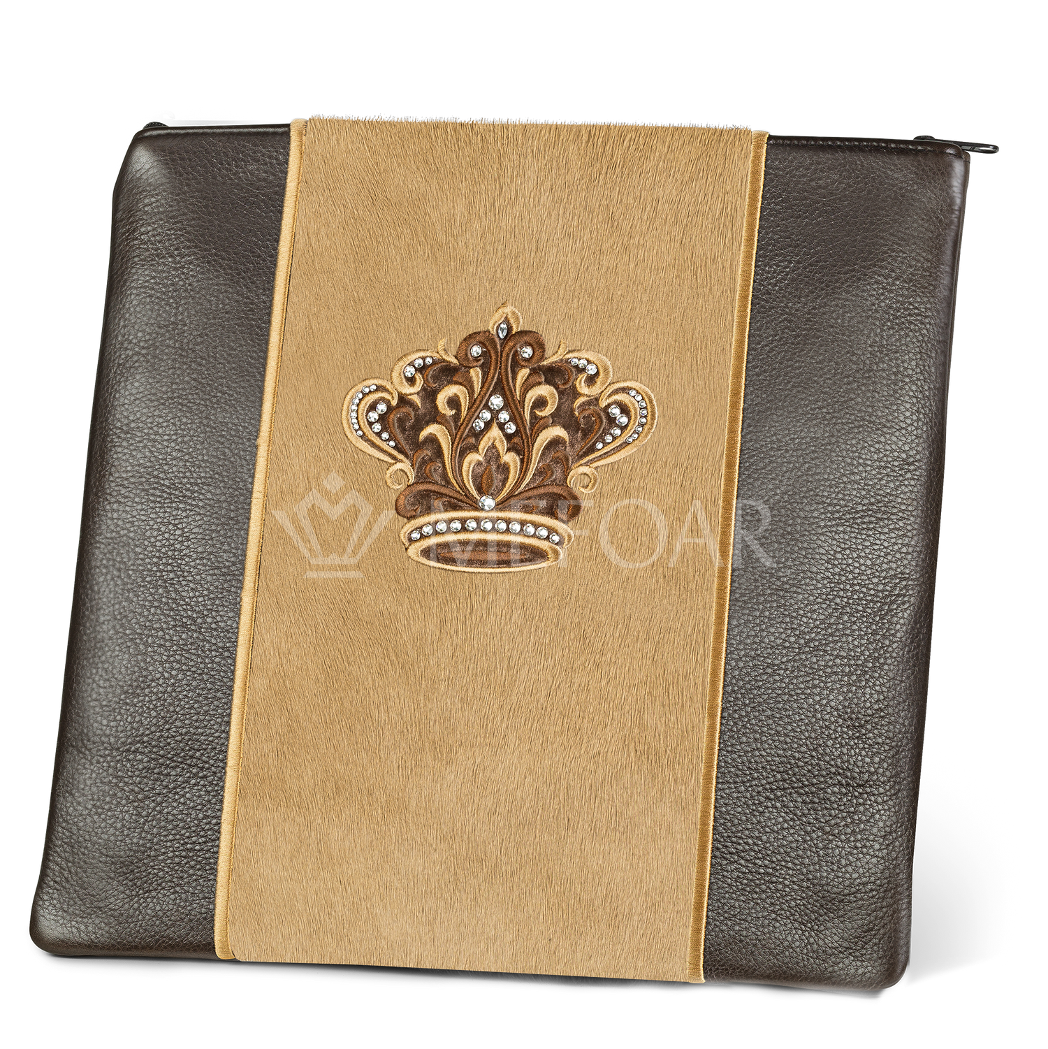 Tallis and Tefillin Bag Design #347 - Brown Leather and Fur - Tallis Bags view 2 | Judaica Square Lakewood