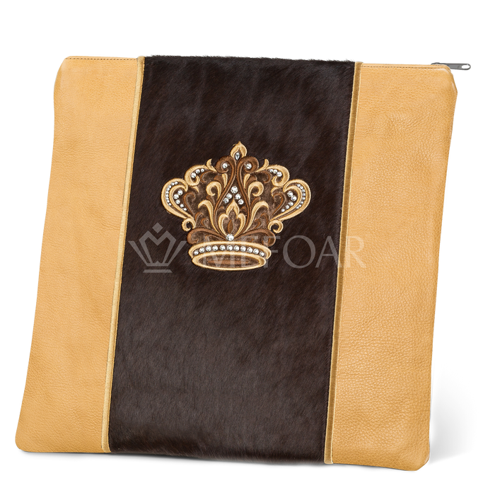 Tallis and Tefillin Bag Design #347 - Camel Leather and Fur - Tallis Bags | Judaica Square Lakewood