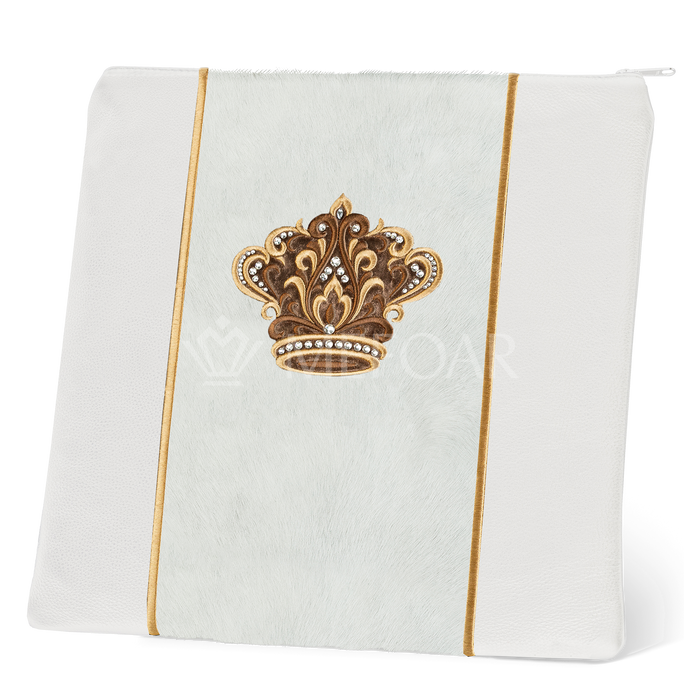 Tallis and Tefillin Bag Design #347 - White Leather and Fur - Tallis Bags | Judaica Square Lakewood